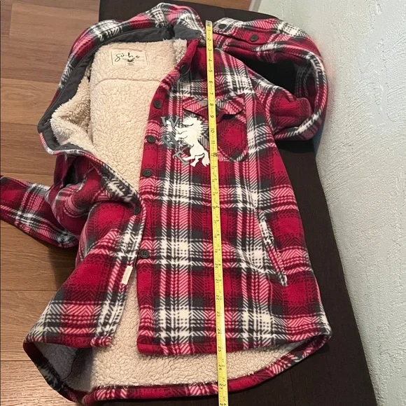 # *045= Unisex Red Plaid Jacket with WHT Horse Patch - Picture 4 of 8